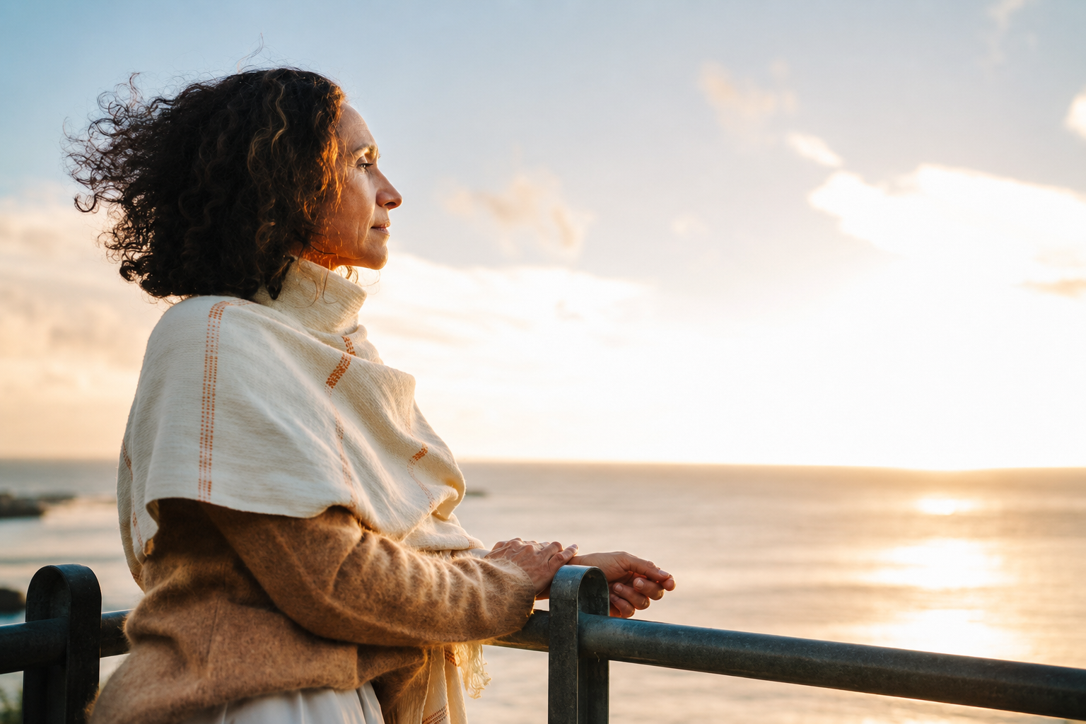 A woman sitting quietly in a park, reflecting